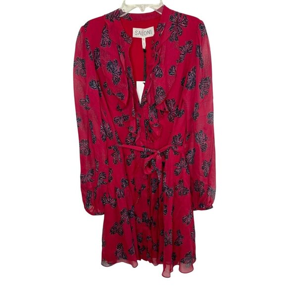 Saloni Tilly Red Ruffle Dress in Cherry Bows Print - Size 0 - Picture 2 of 6